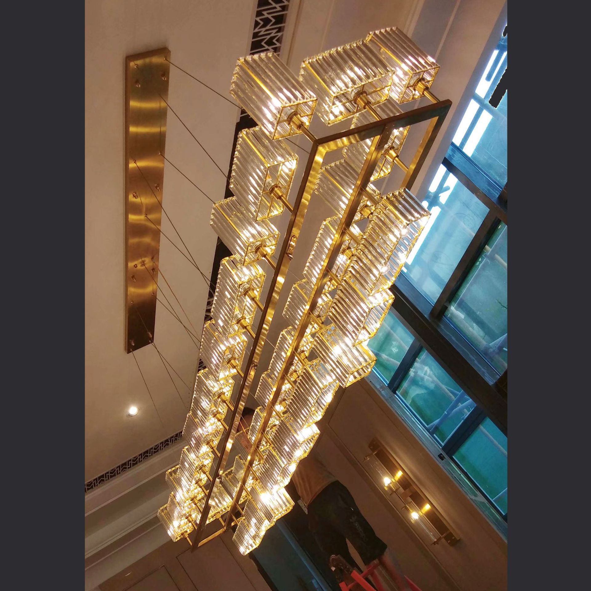 现货酒店KTV大厅新中式水晶吊灯简约现代轻奢别墅客厅不锈钢灯具