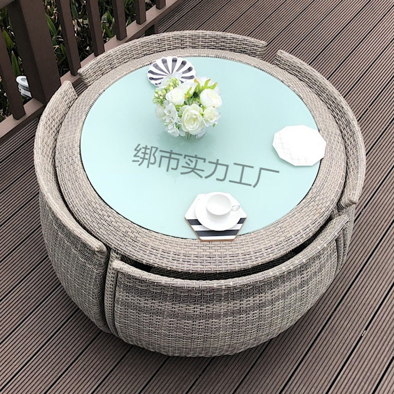 户外仿藤圆桌椅五件套