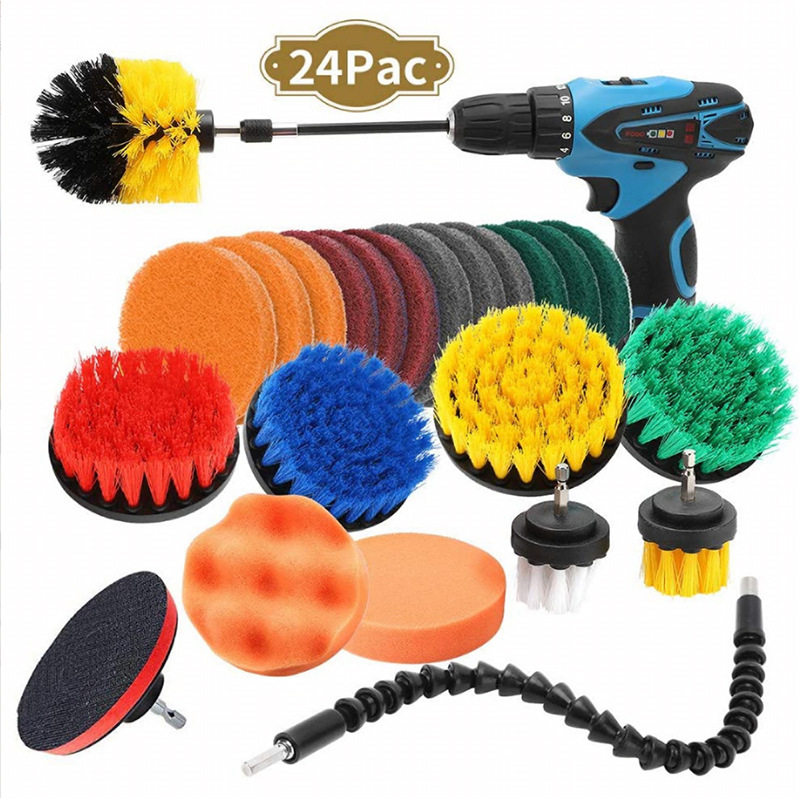 爆款热卖24件套电钻刷头圆盘刷万向杆清洁除尘抛光打磨电钻刷套装