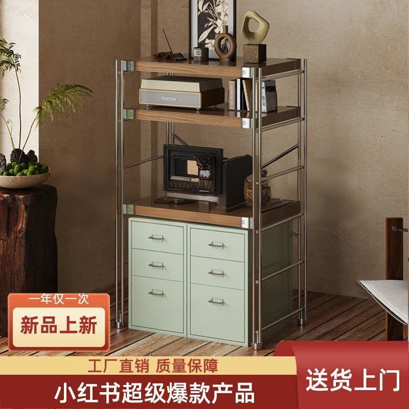 置物架收纳架多层落地厨房日式微波炉储物架卧室简约铁皮柜橱柜