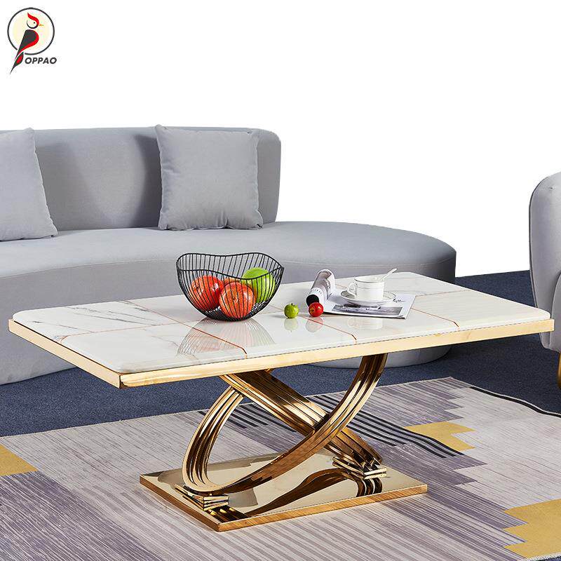 轻奢高级感钛金色茶几不锈钢大理石茶几客厅家用小户型岩板茶几