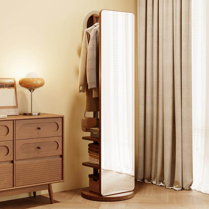 实木全身镜落地镜家用卧室可旋转移动试衣镜子带挂衣架一体穿衣镜