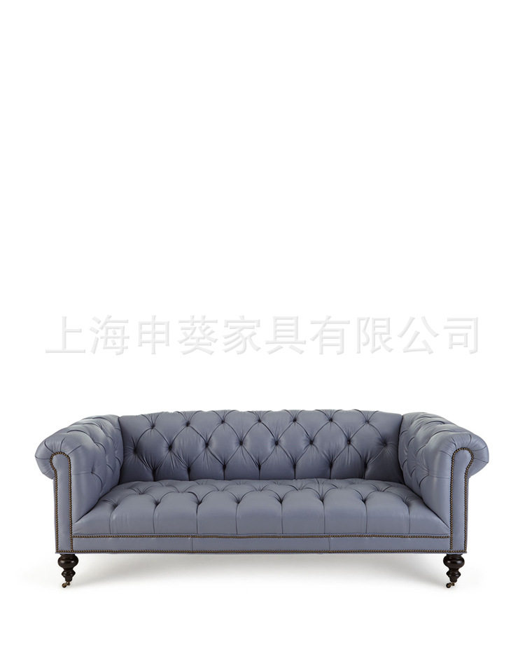 美式乡村真皮沙发酒店会所接待拉扣皮沙发三人沙发现代简约沙发