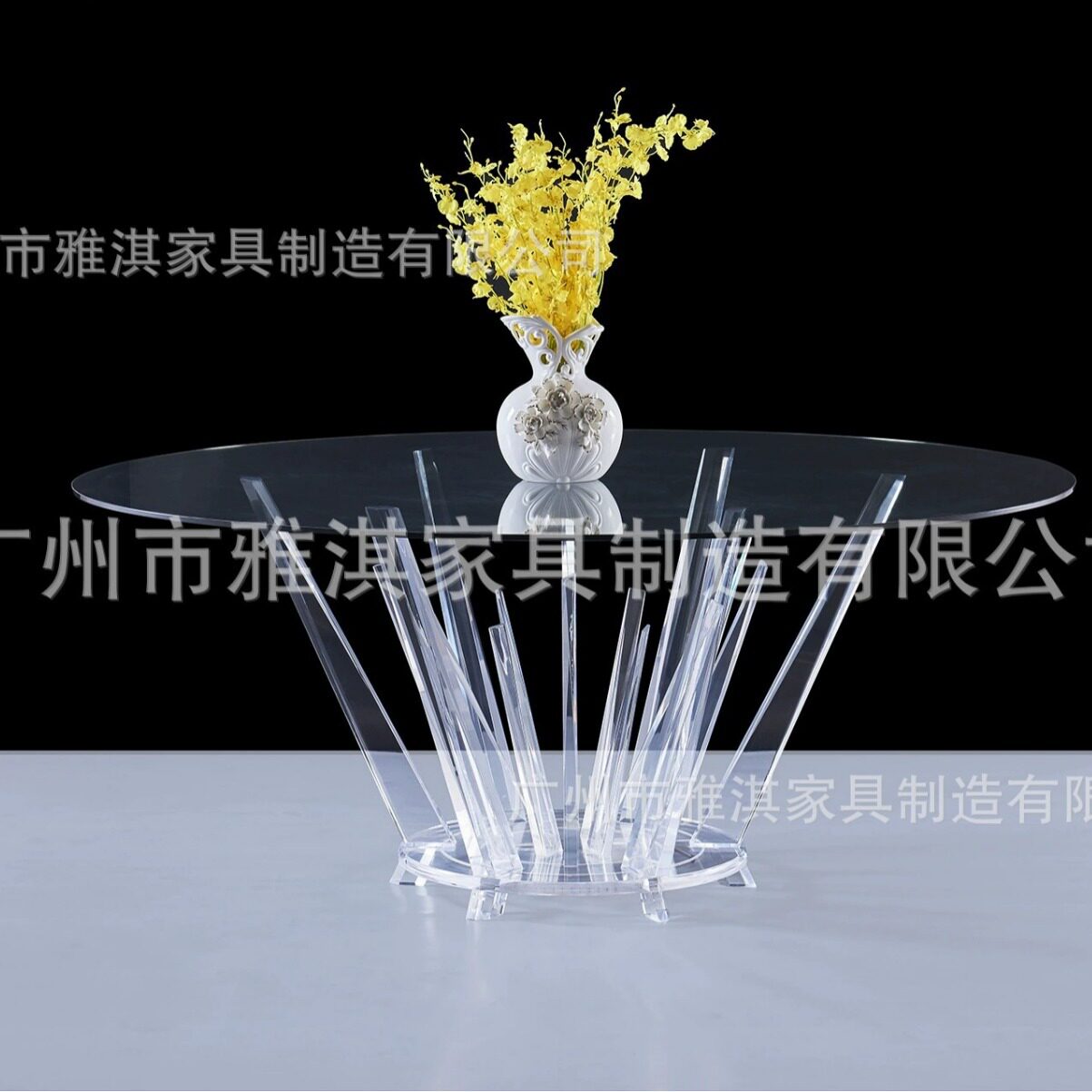 厂家直销亚克力Led发光桌时尚宴会圆桌透明玻璃餐桌diy水晶桌