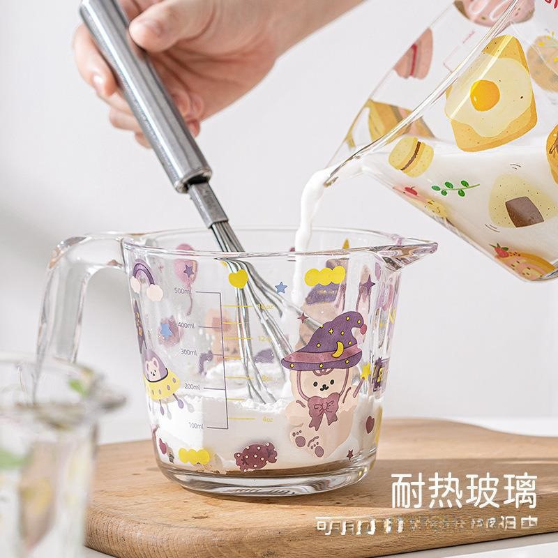 杯子把量杯烘焙厨房比尔批发杯子玻璃带家用耐热可爱刻度打蛋西带