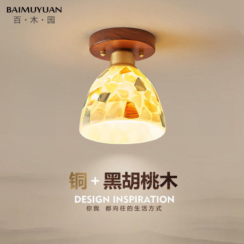 中古风走廊灯过道灯法式复古胡桃木高级感入户玄关灯衣帽间阳台灯