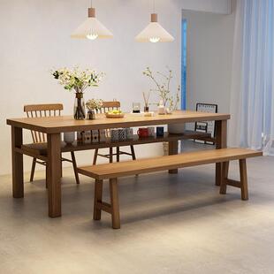 北欧全实木大餐桌长方形客厅吃饭长桌子家用书桌一体双层茶几