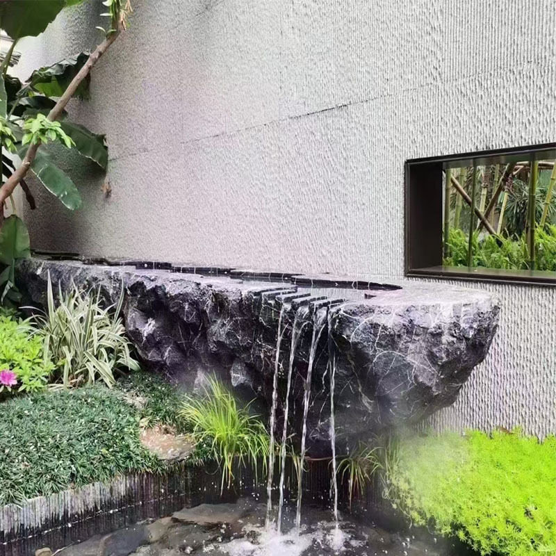天然石雕黑山石水钵庭院流水景观日式喷泉造景户外园林流水景石