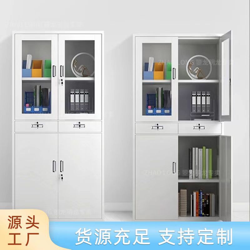 钢制文件柜二门玻璃柜财务凭证资料柜收纳铁皮柜储物柜落地文件柜