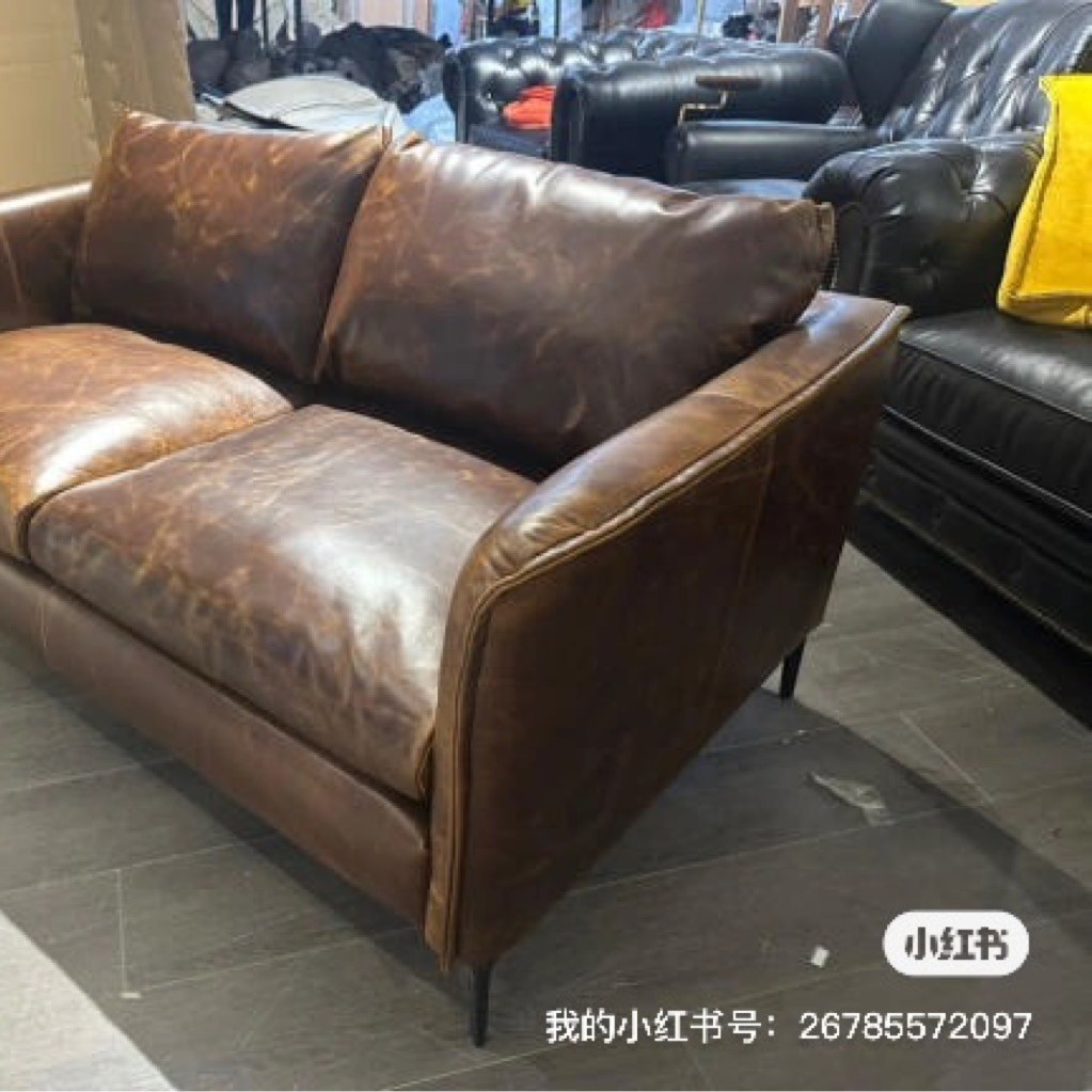 美式复古全油腊皮威士忌沙发