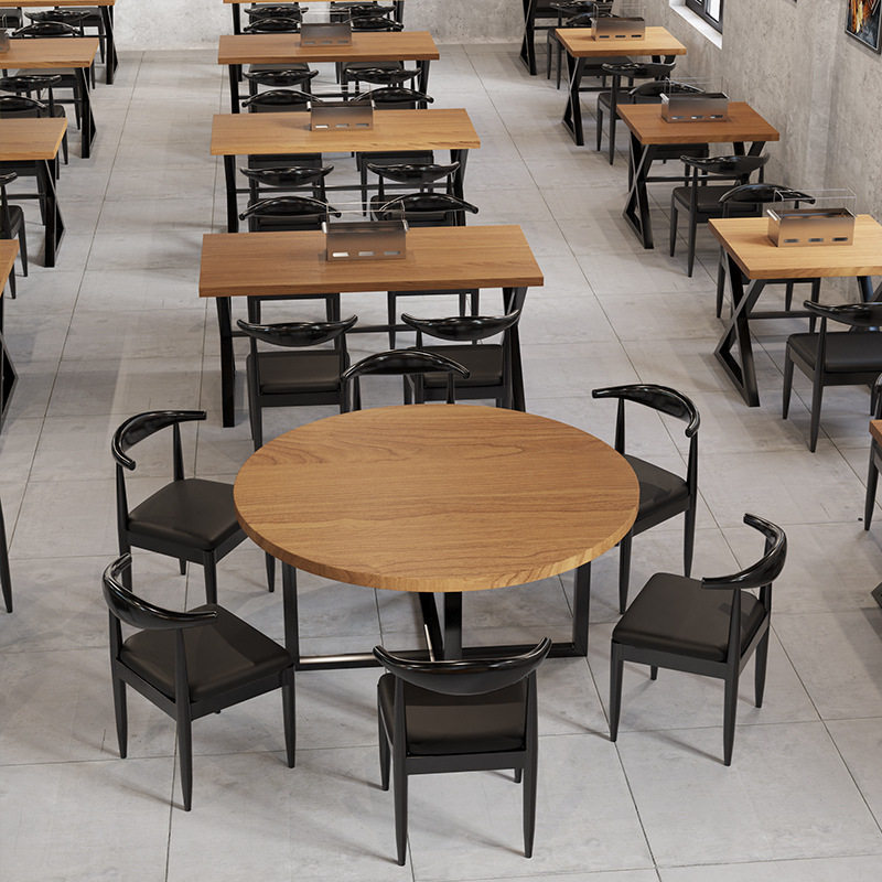 工业风铁艺实木餐桌椅组合出租屋食堂公司学校吃饭休闲简约美式