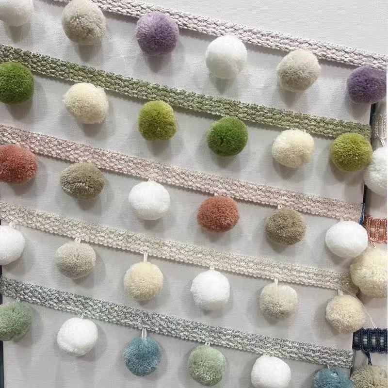 简约窗帘花边小红薯推荐彩色毛球沙发抱枕花边窗帘配件三色球花边