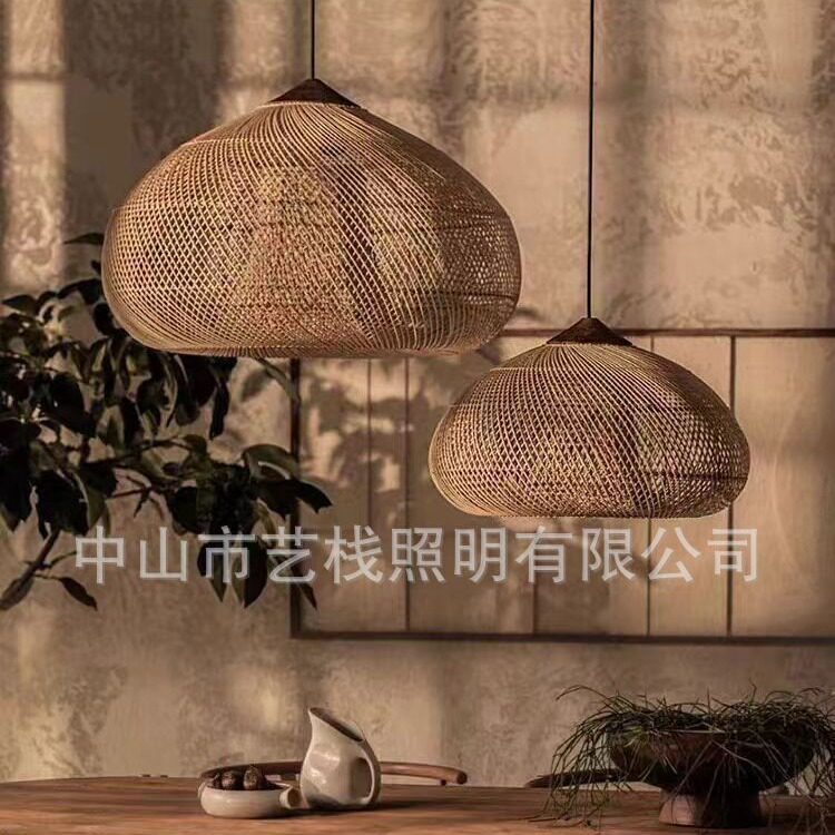 手工藤编静诧风格吊灯东南亚自然风情竹编藤编灯具洋葱造型