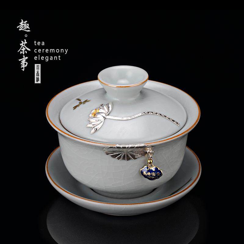 台湾丰子汝窑三才盖碗茶杯单个陶瓷茶具套装个人茶碗带盖不烫手