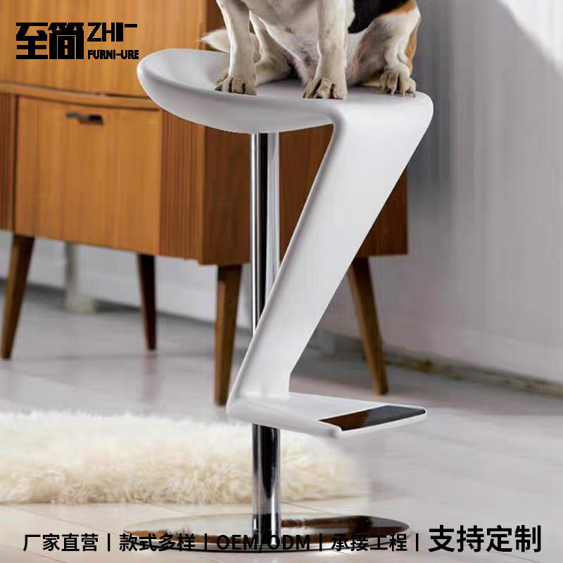 艺术款简约Z字型吧椅创意设计师不锈钢高脚凳咖啡厅接待折角单椅
