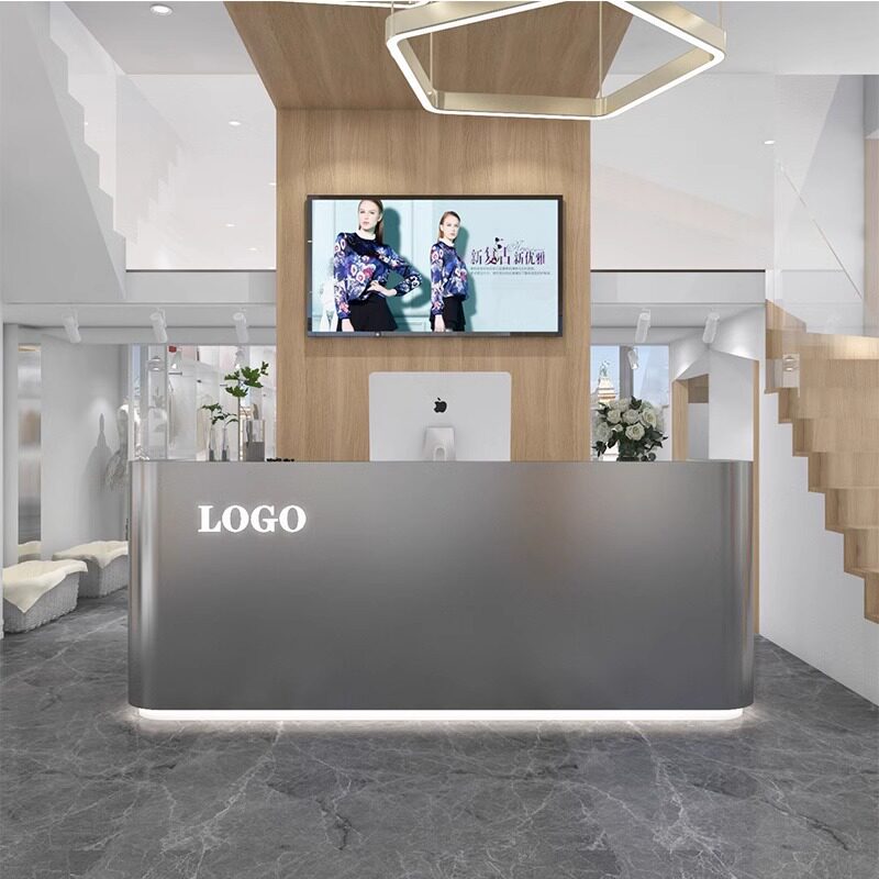 不锈钢收银台简约现代美发店小型服装店铺吧台桌公司前台接待柜台