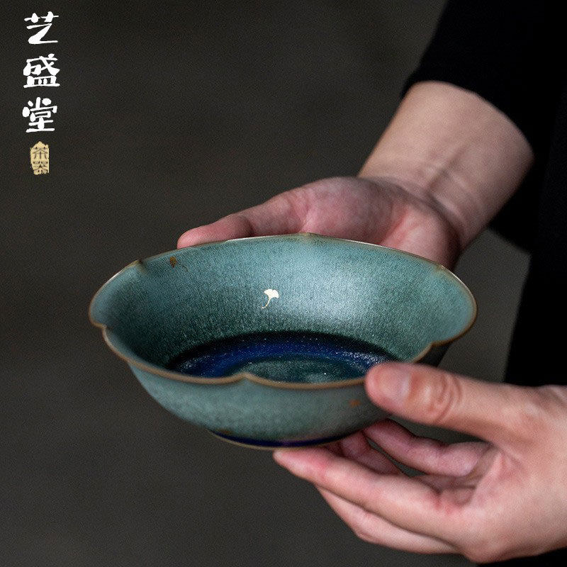 粗陶窑变花口壶承复古蓄水壶垫隔热茶托小茶台创意陶瓷干泡台批发