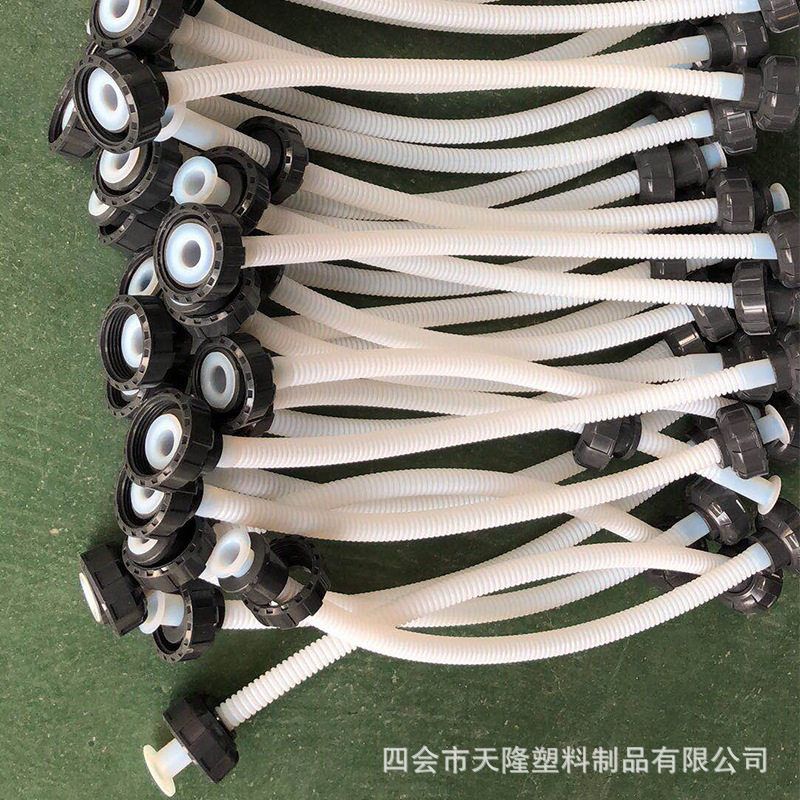 供应四氟波纹管两头套塑料活接 耐高温耐强酸铁氟烯波透明纹软管