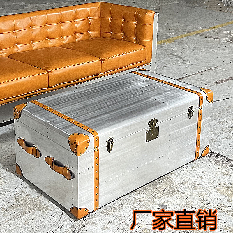 美式乡村loft工业风格复古做旧铝皮储物箱式方形茶几个性茶桌艺术