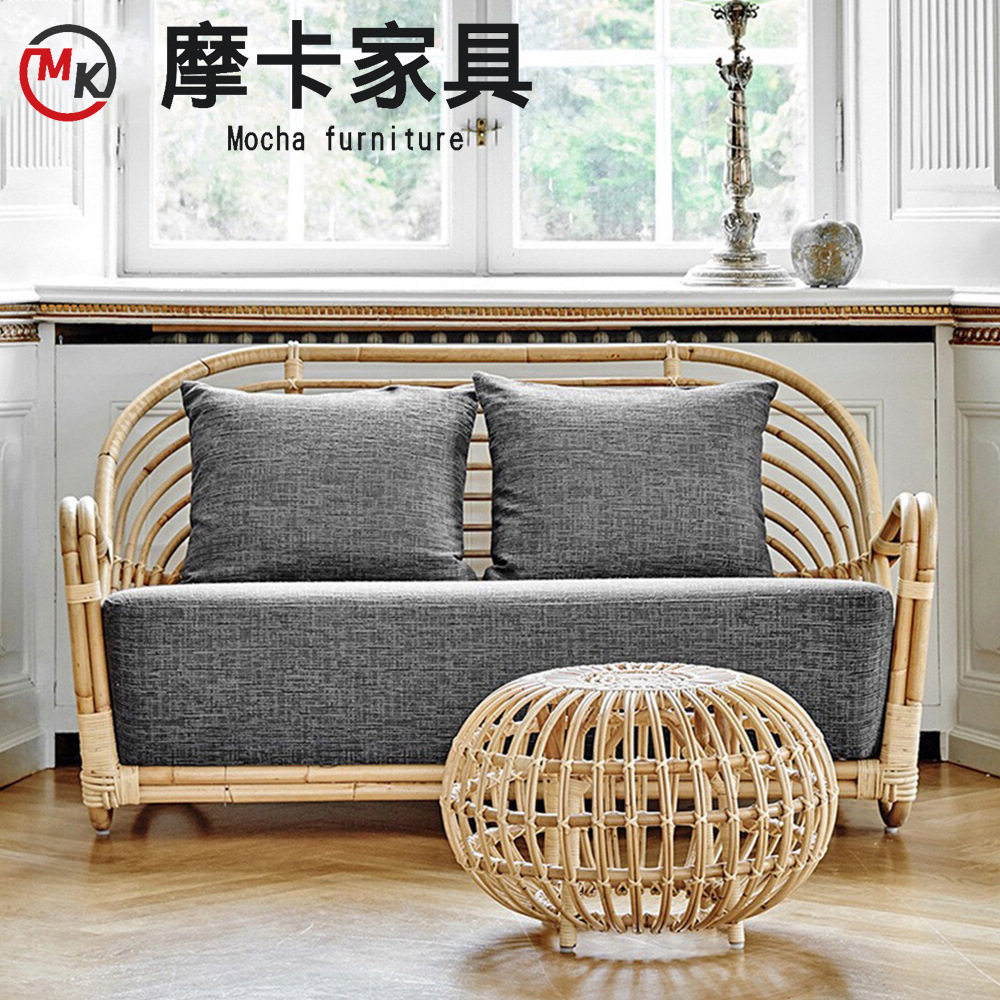 北欧藤椅简约双人东南亚家具沙发组合设计师款民宿酒店藤编沙发椅
