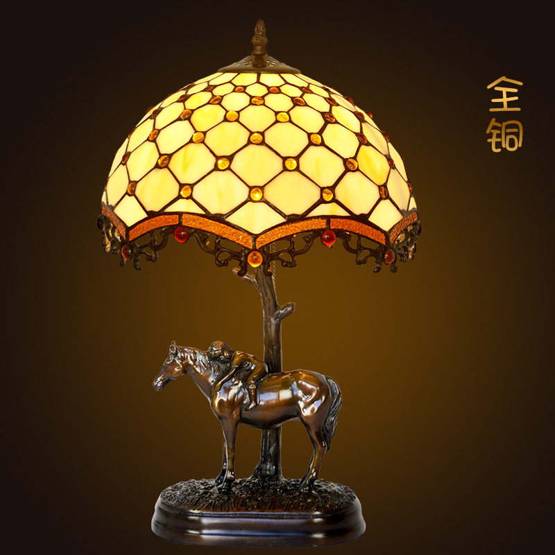 帝凡尼彩玻全铜仿古床头台灯