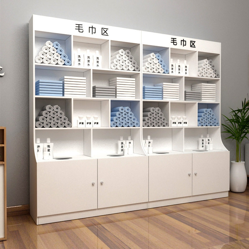毛巾柜美发店木柜子理发店收纳柜美容院储物柜发廊产品展示柜