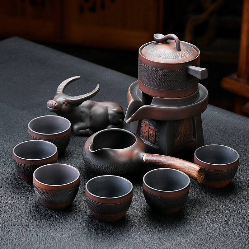 紫陶懒人整套茶具套装石磨功夫泡茶器家用紫砂陶瓷茶壶 定 制LOGO