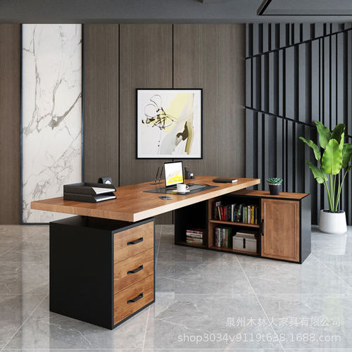 loft实木老板办公桌简约现代办公家具总裁经理桌创意工业风电脑桌