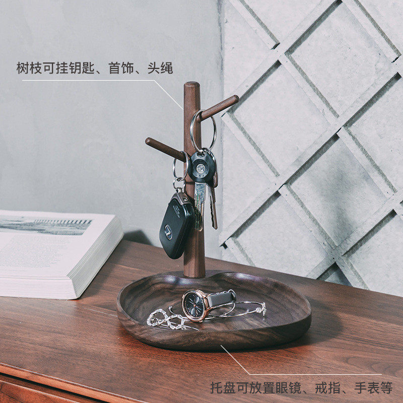 2025新款门口钥匙收纳盒摆件桌面玄关鞋柜置物架实木进门挂钥匙架