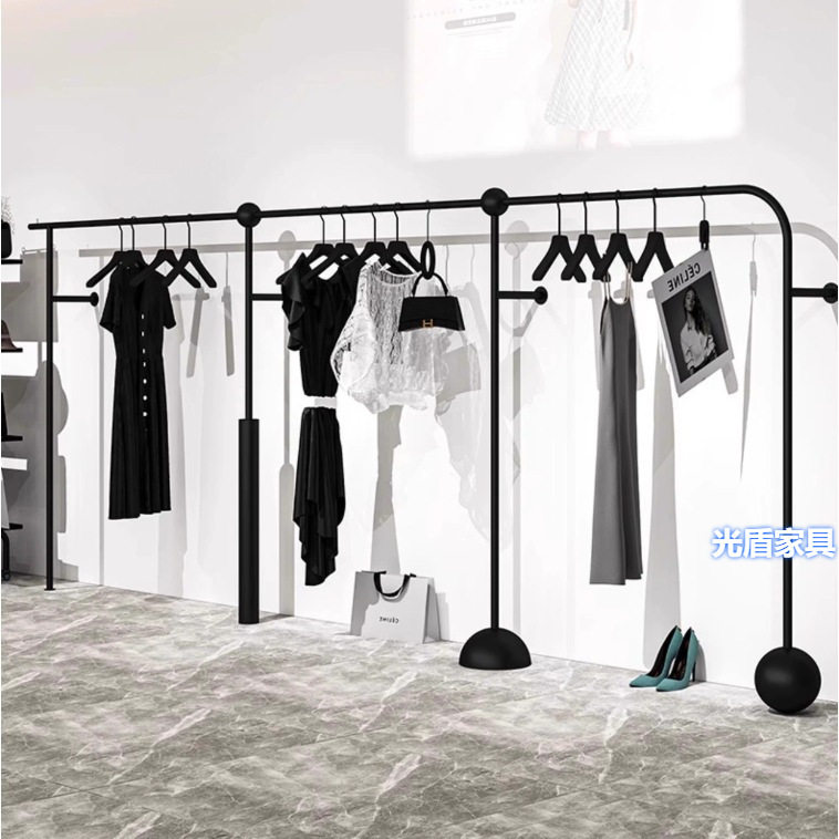 哑光黑上墙服装店展示架服装店陈列架货架新款服装展示架