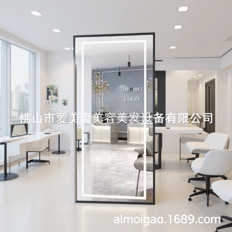 网红沙龙美发店镜子带灯全身落地发廊理发店烫染剪发镜台跨境出口