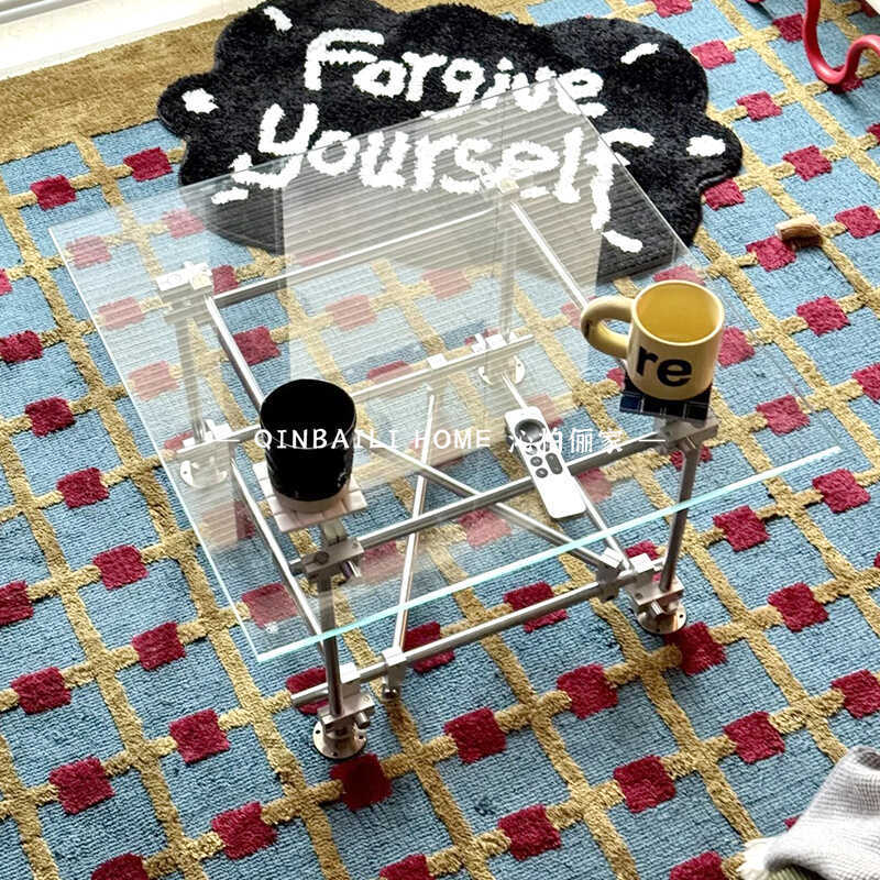 不锈钢茶几客厅透明玻璃咖啡桌创意高级感茶桌光轴沙发边几小户型