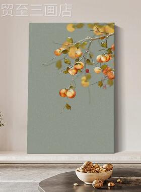 网红奶风纯手绘油画柿柿如意玄抽关装饰油画画客厅象丙烯肌理柿子