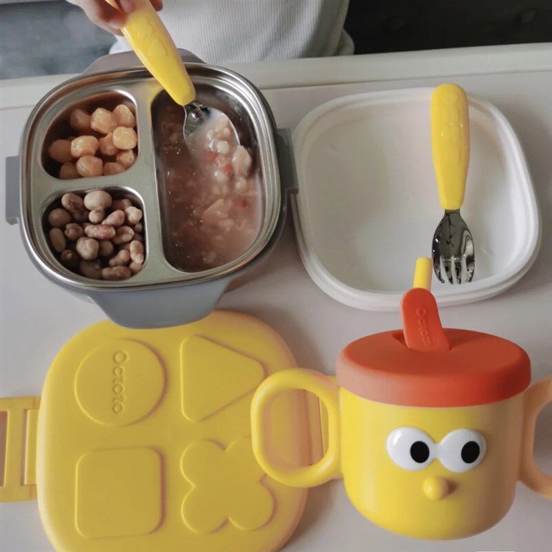 奥克兔兔宝宝保温饭餐盒婴幼儿童分格餐盘碗外出餐具套装不锈钢