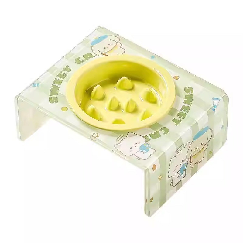 慢食碗狗狗陶瓷防噎止吐碗猫碗狗碗加高亚克力架高脚护颈宠物粮碗