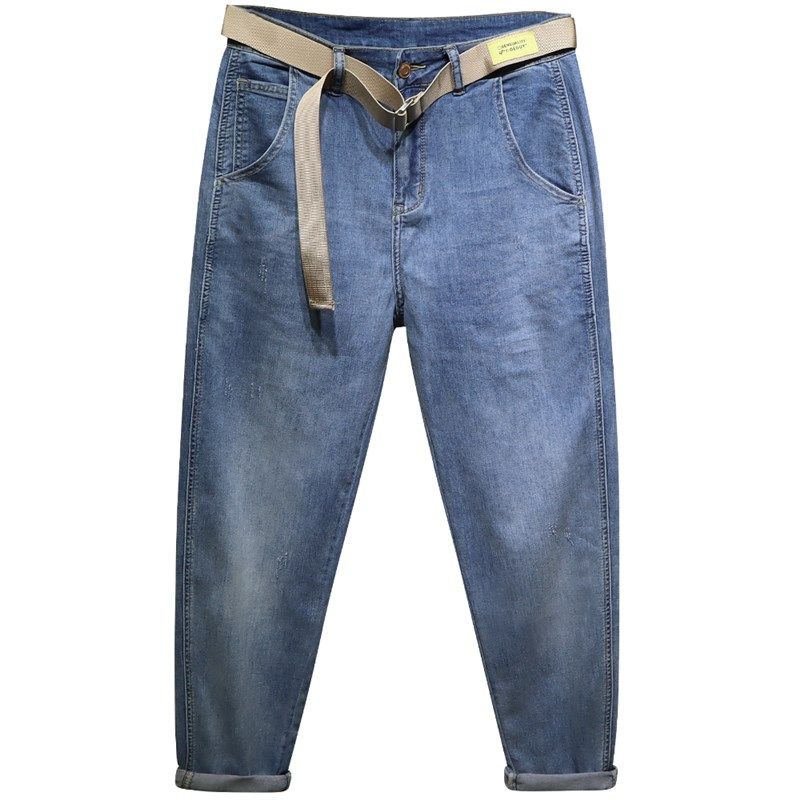 布冷布热 夏季超薄款九分裤男锥形小哈伦微垮小直筒透气牛仔裤子