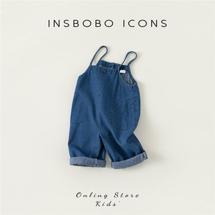 儿童牛仔背带裤男童春装2023新款男童裤子女童夏装衣服宝宝夏季潮