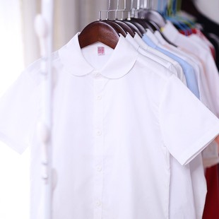 纯棉纯白色衬衫 夏装 小学生校服大女孩演出服 夏季 儿童女童衬衣短袖