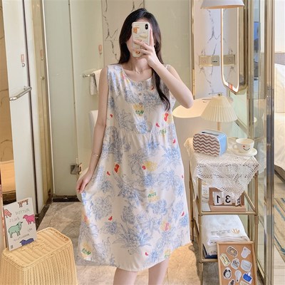 睡裙女夏天薄款绵绸人造棉背心无袖裙连衣裙日系少女可爱裙子
