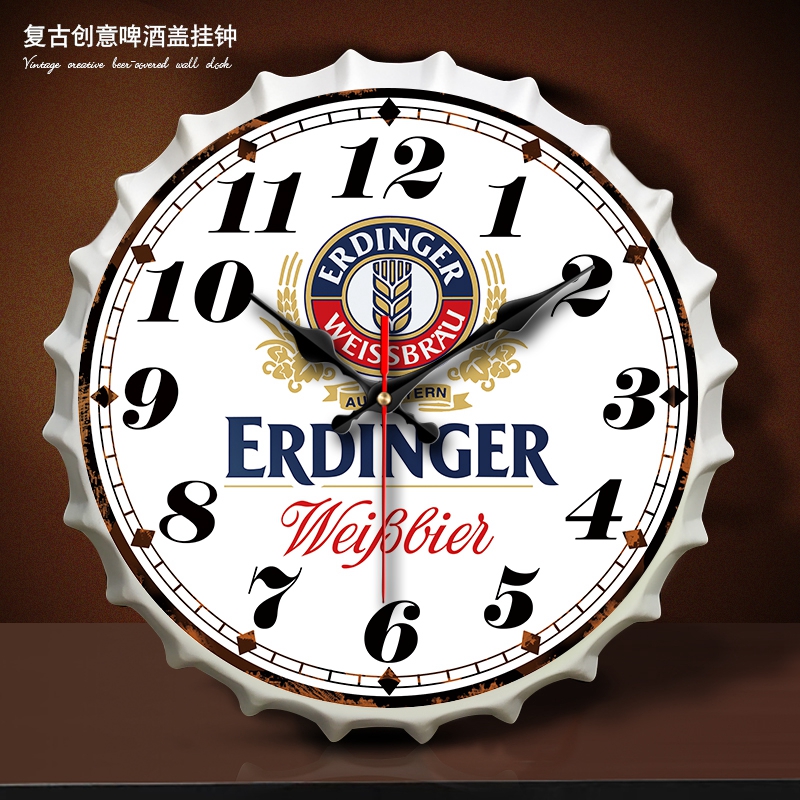 立体铁艺创意啤酒盖静音挂钟餐饮酒吧商用家用墙壁钟表墙壁装饰品