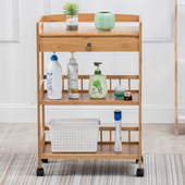 楠竹实木餐车茶水车工具车美容美发推车纹绣画廊美容院推车带抽屉