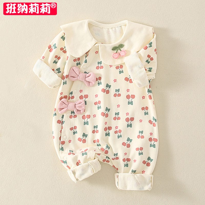 婴儿衣服0一6个月新生宝宝连体衣服哈衣3外出7爬服2春秋4外套
