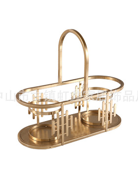 北欧式样板房客厅玄关古铜铁艺红酒架摆件酒馆酒店轻奢软装工艺品