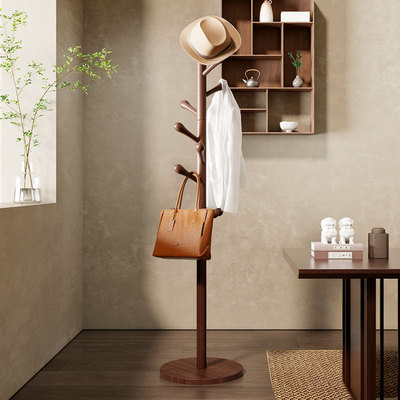 茶室落地榉木挂衣架实木卧室衣架办公室简易结实耐用衣帽架新中式