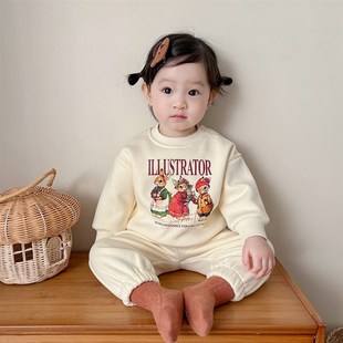 婴儿衣服秋冬新款加绒加厚男女宝宝套装分体婴幼儿洋气小套装冬