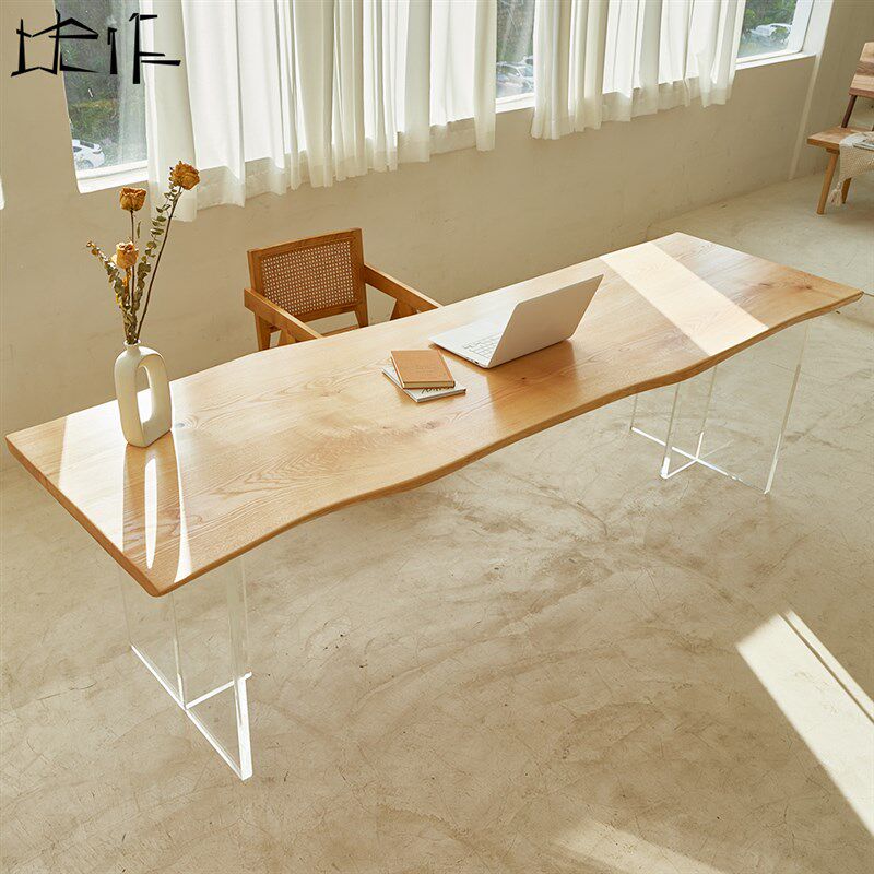 全实木大板书桌自然边亚克力餐桌办公桌奶油风茶桌原木侘寂风茶台,商业/办公家具,大板桌,淘宝优惠券,粉丝福利购,淘宝优惠卷