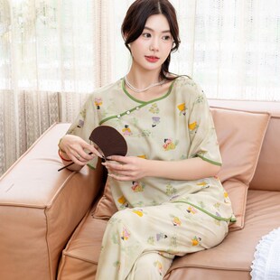 新中式中国风棉绸睡衣女春秋款夏仕女图2024新款高级感家居服套装