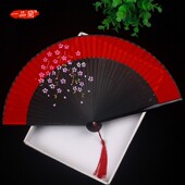 中国风真丝女扇子日式 古风折扇舞蹈扇折叠古典汉服旗袍丝绸小流苏