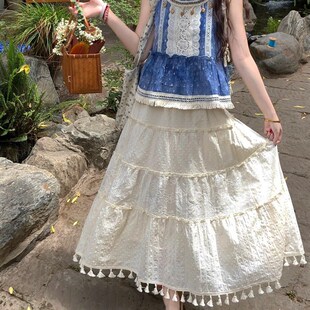 大理洱海拍照半身裙子女夏季 异域云南度假风穿搭复古脚踝半裙套装