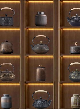 新中式茶室柜博古架茶道茶壶茶叶罐摆件样板间创意家居软装工艺品